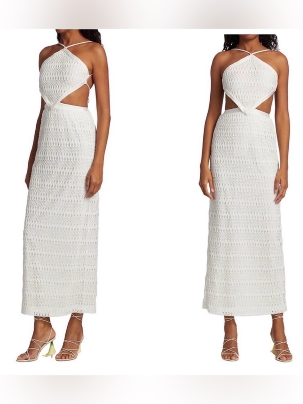 BRAND NEW NWT PatBo White Crochet Cutout Halter Maxi Backless Sz 6 Medium Dress
